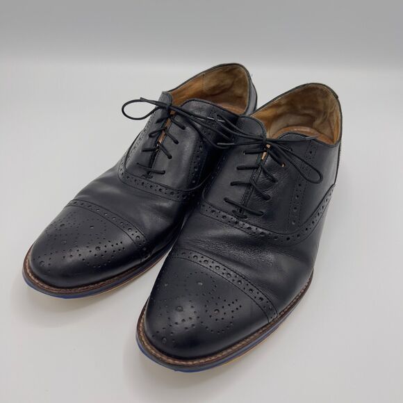 Johnston & Murphy Oxfords Size 10.5W Black Conard Cap Toe Leather Lace Up - Picture 1 of 14